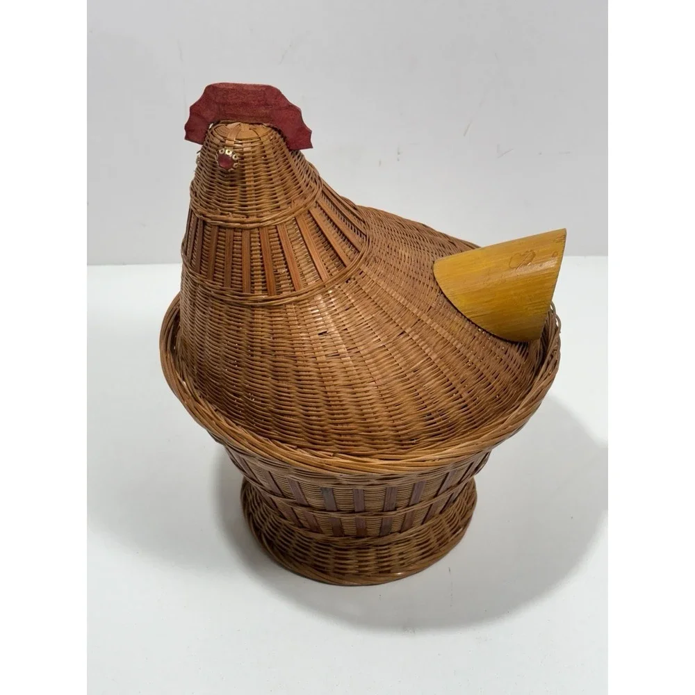Vintage Wicker Chicken Basket Bamboo‎ Splints with Lid